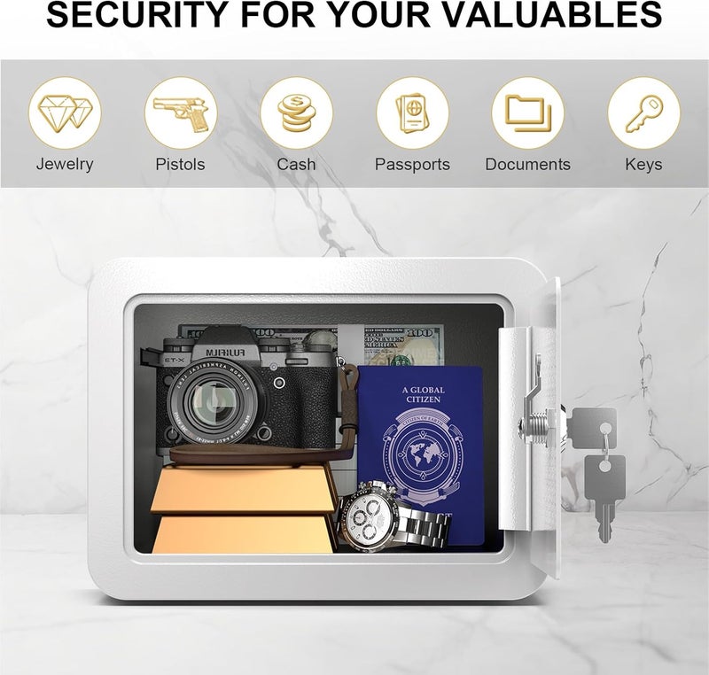 Marcree 0.23 Cubic Safe Box for Kids, Security Safe Steel Construction with Key Lock, Home Safes with Rounded Design for Child Protection, Lock Box for Home, 6.69 x 9.06 x 6.69 Inches, White - Image 5